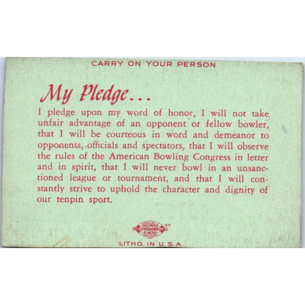 1950 American Bowling Congress Milwaukee Membership Card National Minor SE5-35