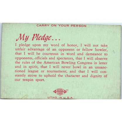 1950 American Bowling Congress Milwaukee Membership Card National Minor SE5-35