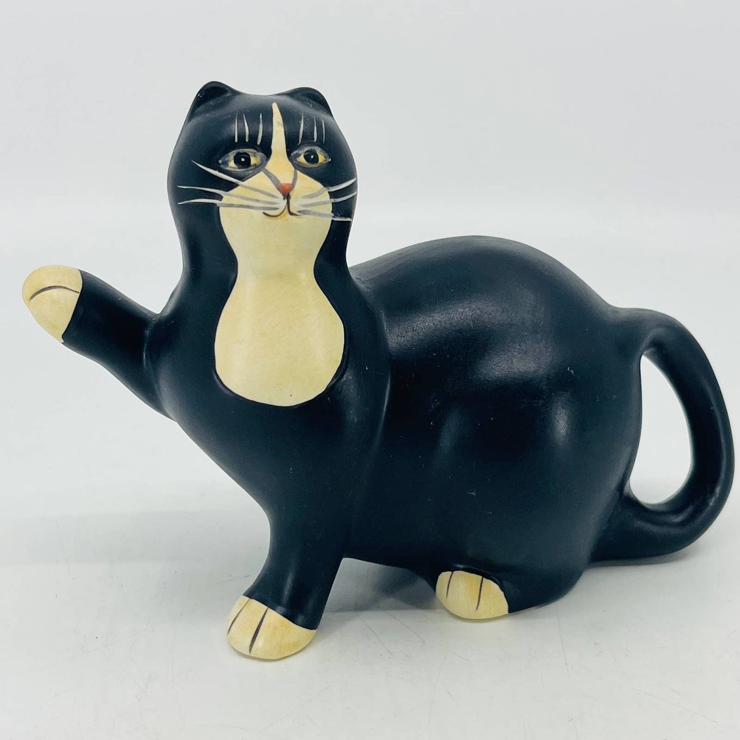 Sakura Cat Cream Pitcher Warren Kimble Ceramic Tuxedo Feline Hand Painted 7" TC4