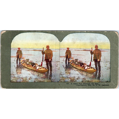 Victorian Duck Hunting Hard Pull Through The Bog Antique Stereoview Card H3-2