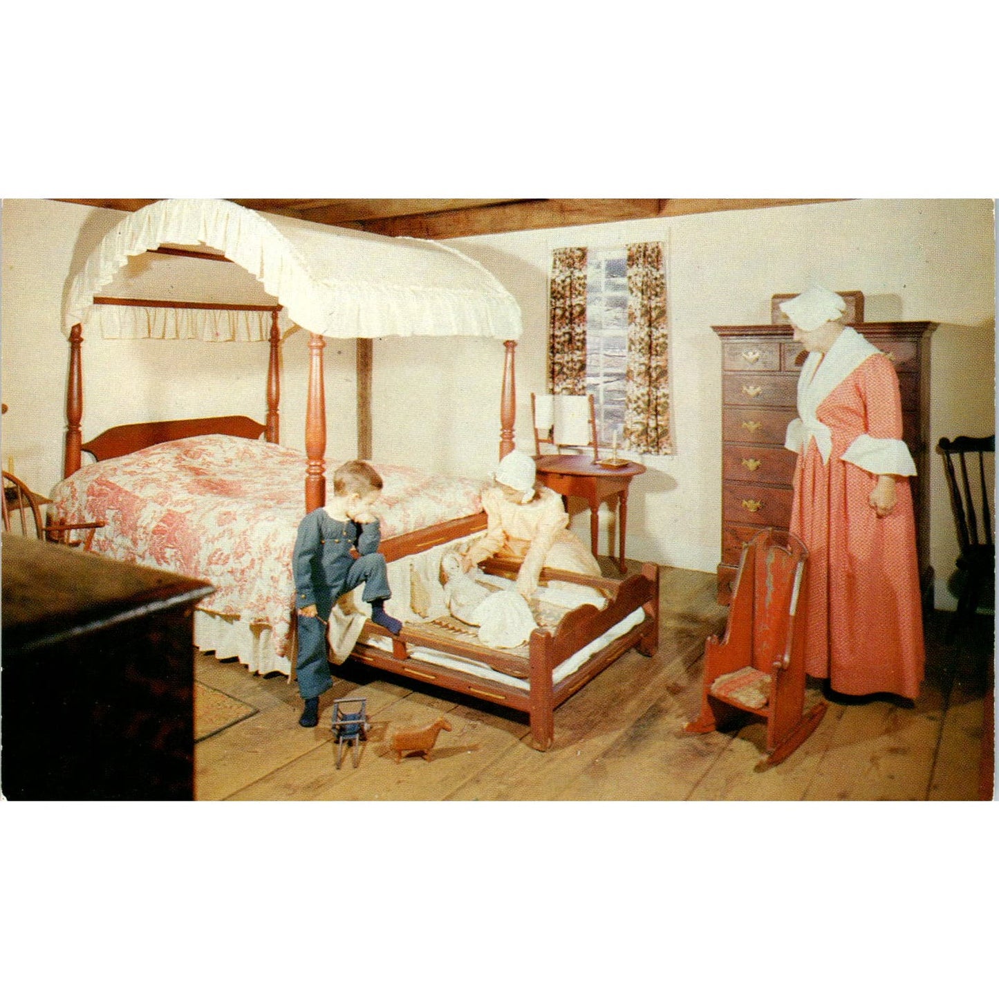 Bedroom in Richardson Salt-Box House Old Sturbridge Village Postcard PB6