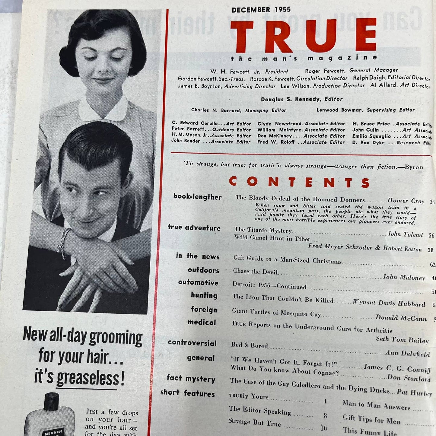 1955 December TRUE MAGAZINE Christmas Smoking Santa Titanic Mystery TJ3