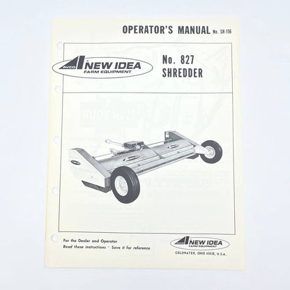 Original 1967 New Idea Operator's Manual 827 Shredder SH-156 TB9