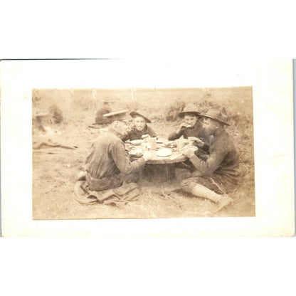 Antique RPPC Early Soldiers Military Men Eating A Meal SE8