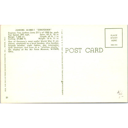 Junkers JU-88D-1 WPAFB, Ohio Original Postcard TK1-20