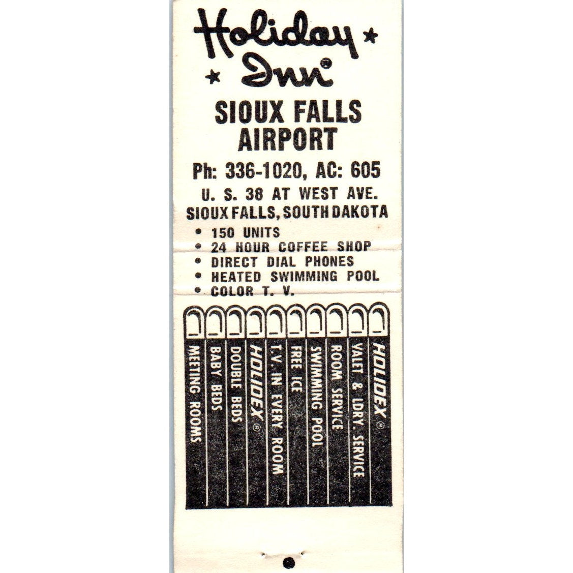 Holiday Inn Holidex System Sioux Falls SD Advertising Matchbook Cover MM9-10