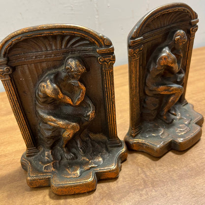 Antique 1920 Heavy Bronze Art Deco BOOKENDS "The Thinker" Rodin TG8