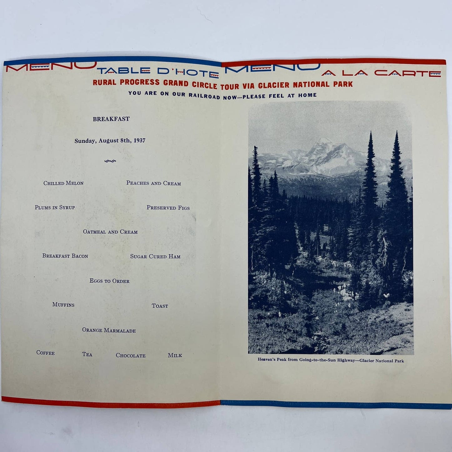 1937 Great Northern Railway Menu Glacier National Park Winold Reiss Indian AC9