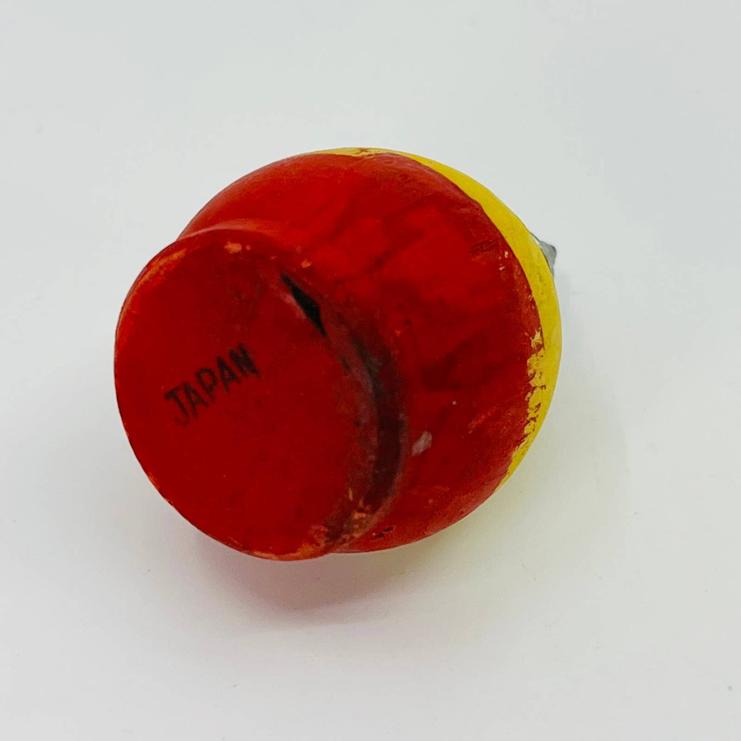 Vintage 1950s Red And Yellow Wooden Metal Tip Spinning Top Japan TB6