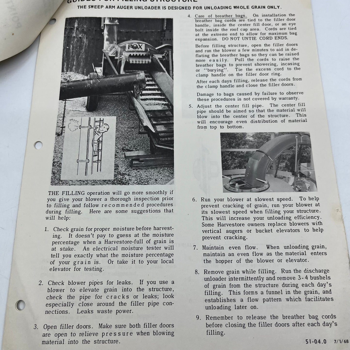 1968 AO Smith Harvestore Sweep Arm Auger AU-51 Operator's Manual L4-2