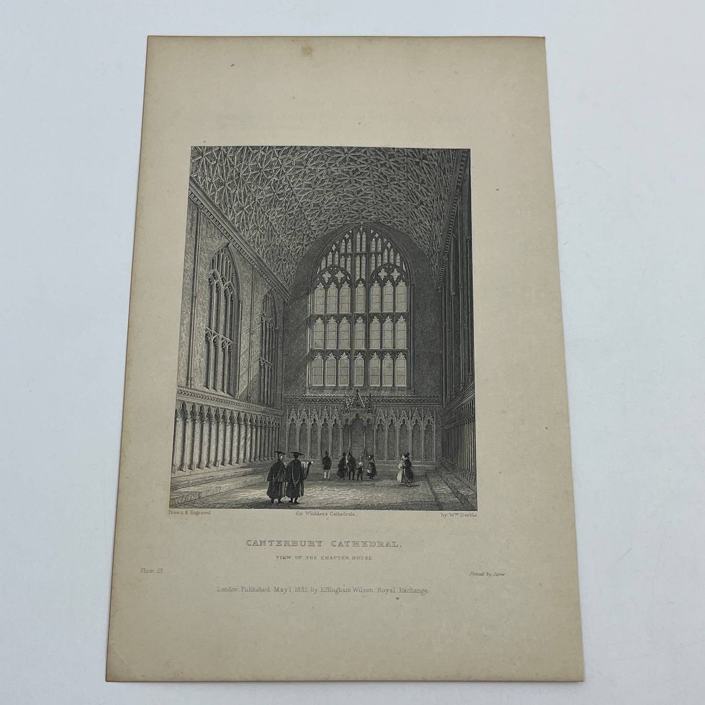 1836 Original Art Engraving Canterbury Cathedral View of the Chapter House AC6