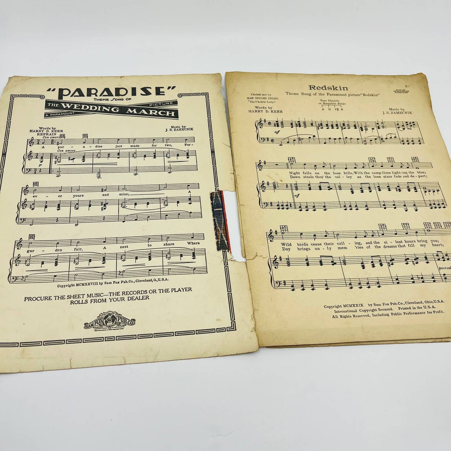 c1920 Sheet Music Redskin Native AmericanTheme Song of the Paramount Film M1