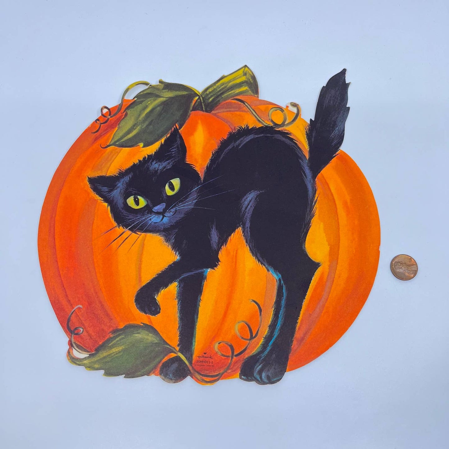 1970s Hallmark Die Cut Halloween Decoration 10” Black Cat Jack-O-Lantern FL3