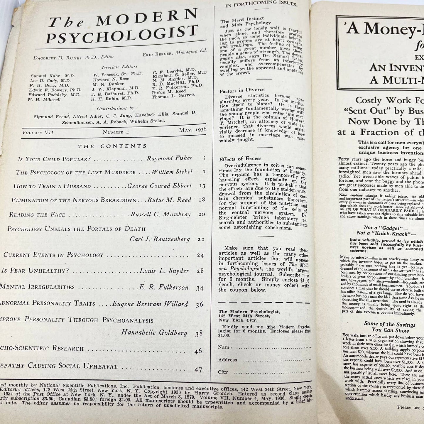 1936 May - The Modern Psychologist Magazine Dagobert D. Runes TF3