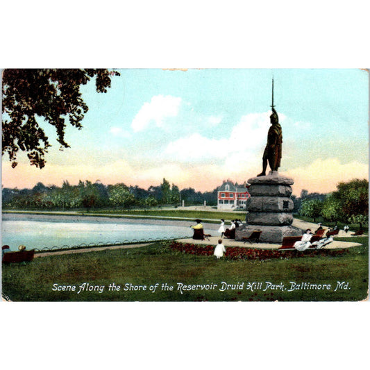 Reservoir Shore Druid Hill Park Baltimore MD 1907 Original Postcard TK1-28