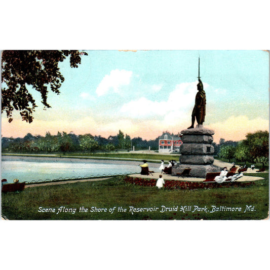 Reservoir Shore Druid Hill Park Baltimore MD 1907 Original Postcard P2-2