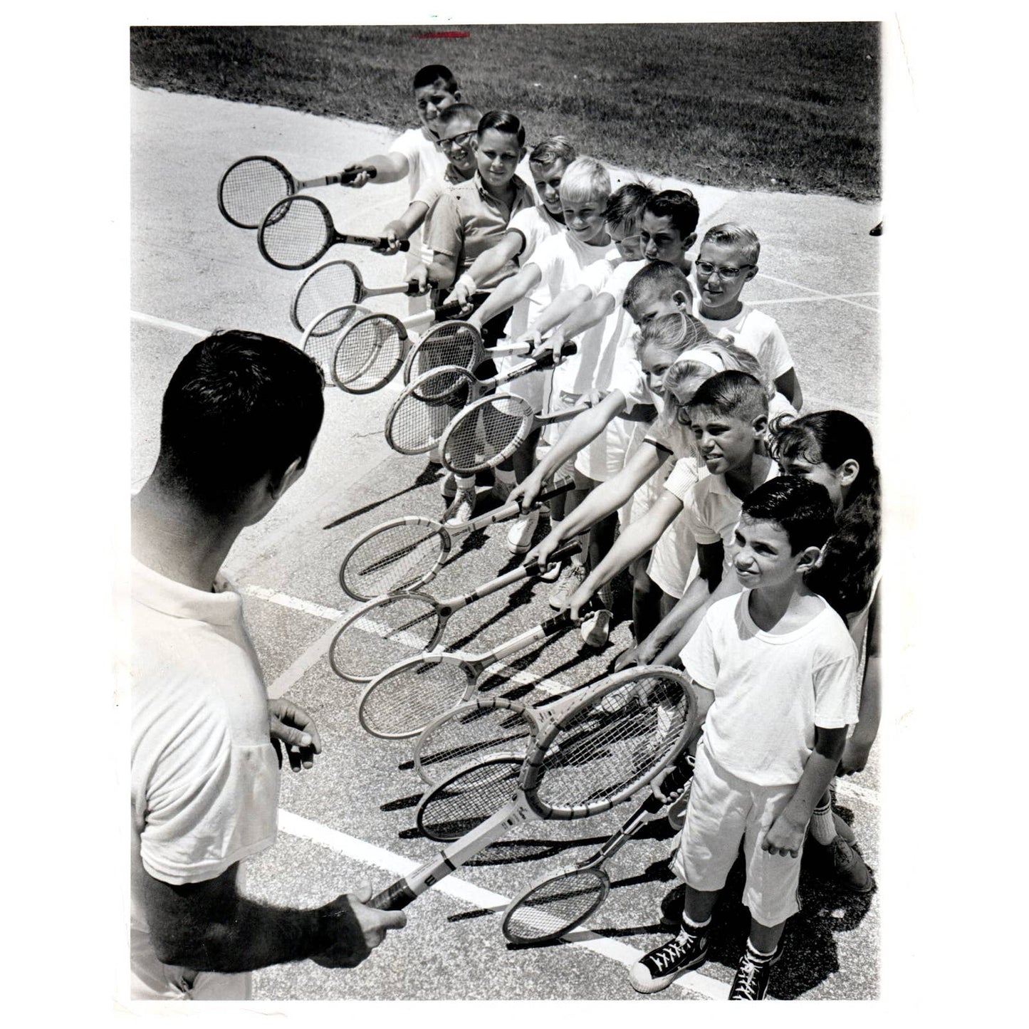 1963 Press Photo Tennis Coach Dick Artmeier Teaching Students Miami 8x10" AD3