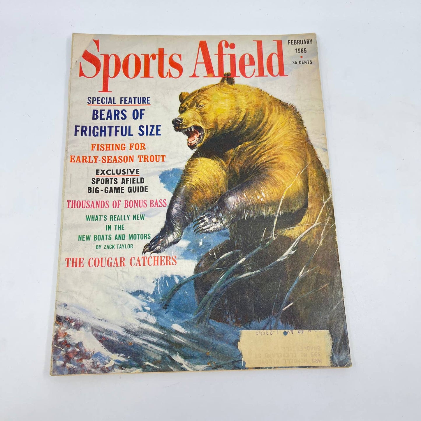 1965 Feb Sports Afield Magazine Bears Trout Bass Cougar Big Game Guide TE8