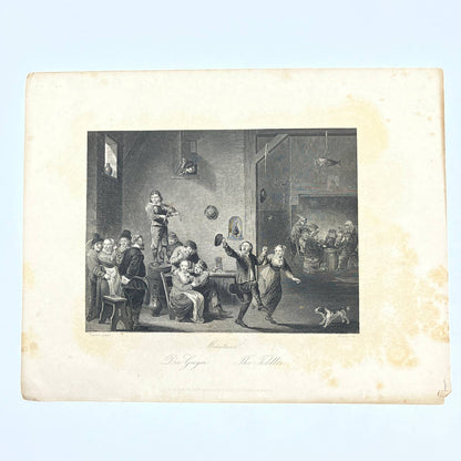 1864 Original Steel Art Engraving - The Fiddler Teniers 8.5x11" AC3