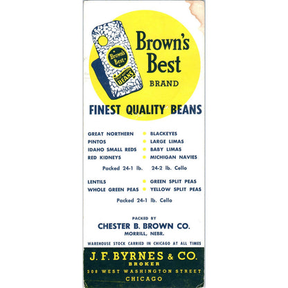 Vintage Blotter Card - Brown's Best Beans Chester B. Brown Morrill NE SE3-4