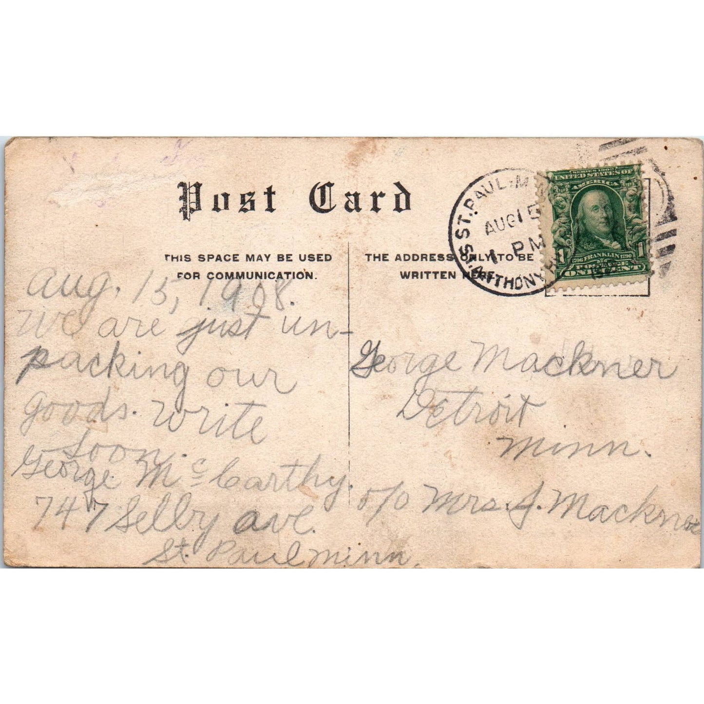 Floral Gardens Como Park St. Paul MN 1908 Original Postcard TK1-P1