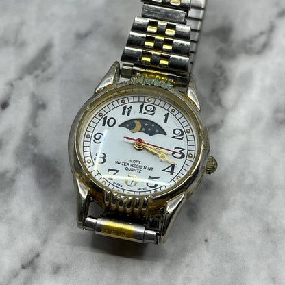 Vintage Moonphase Ladies Watch Metal Stretch Band UNTESTED SE6