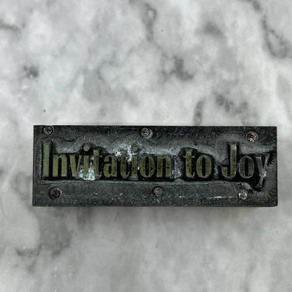 Vintage Printing Letterpress Printers Block Plate Invitation to Joy TJ514