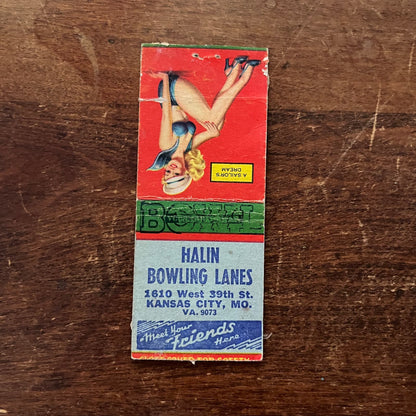 Halin Bowling Lanes Kansas City MO PINUP Matchbook Cover SA9-M12