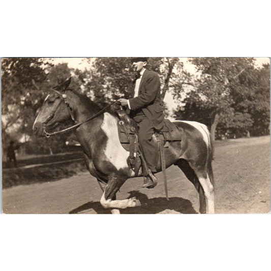 Antique Postcard RPPC Man on Horse Omaha Nebraska c1910 SE8
