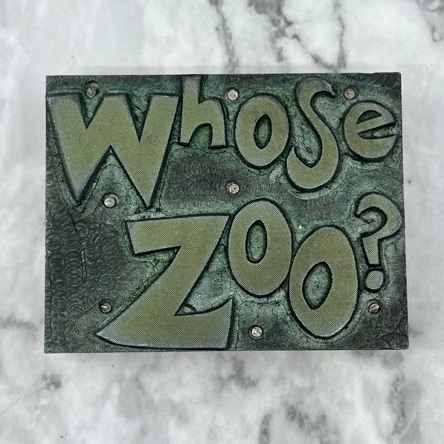 Vintage Printing Letterpress Printers Block Plate “Whose Zoo?” TJ5