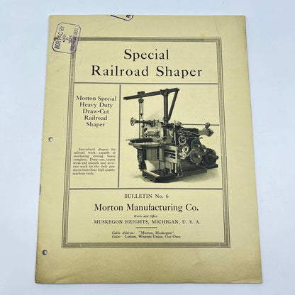 1925 Special Railroad Shaper Bulletin Morton Mfg Co. Muskegon Heights MI TF7