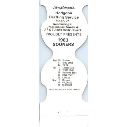 1983 OU Oklahoma Sooners Helmet Football Schedule Matchbook Cover SA1-M4