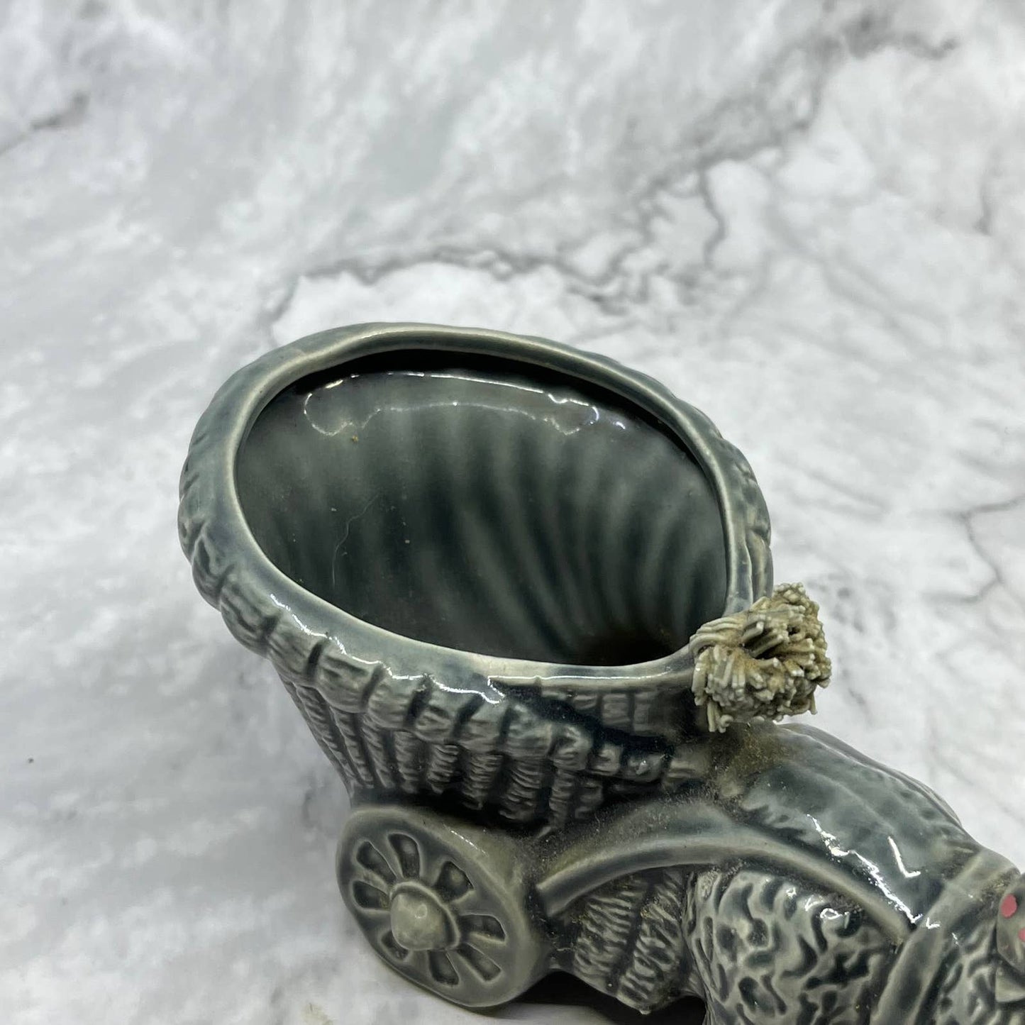 1950s Gray Spaghetti Poodle Dog Planter Porcelain 7x3.5 TJ1