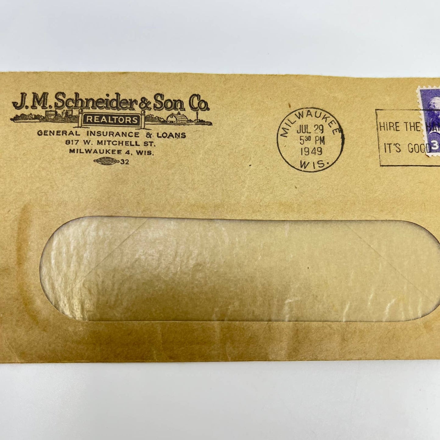 1949 J.M. Schneider & Son Co.  Insurance Letterhead & Envelope Milwaukee WI AA7