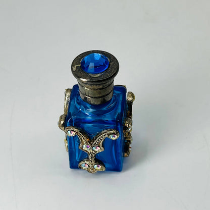 Vintage Mini Cobalt Blue Rhinestone Perfume Bottle 1 1/4” SA6