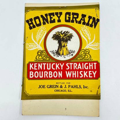 Honey Grain Bourbon Whiskey Label Joe Grein & J. Pahls Inc. Chicago IL