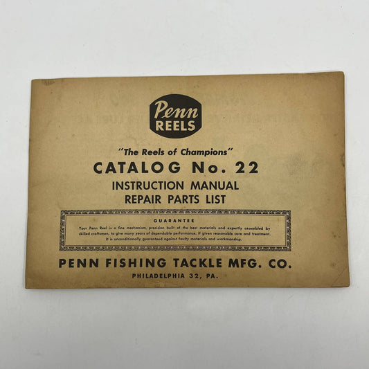 1955 PENN REELS CATALOG No. 22 Instruction Manual and Repair Parts List TG6