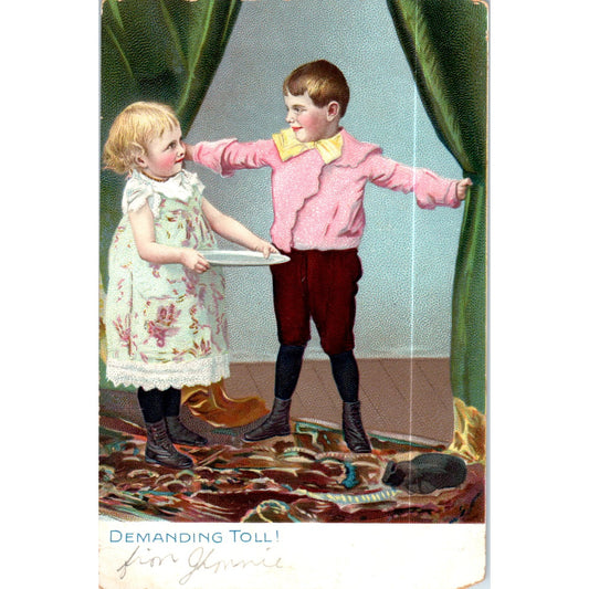 Victorian Boy & Girl Playing c1905 Raphael Tuck Original Postcard P3-2
