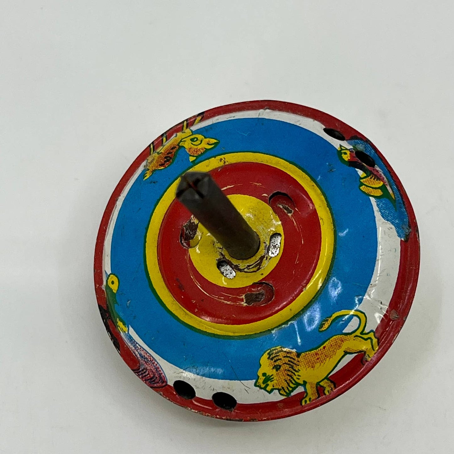 Vintage Original Tin Litho Animals Toy Spinning Top Japan SC4
