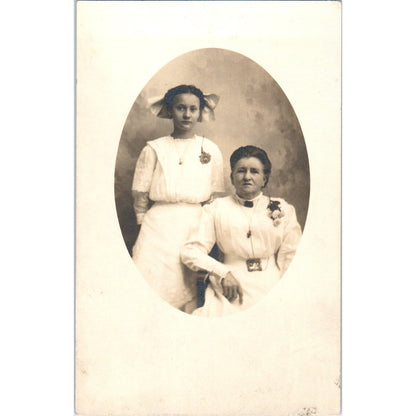 Victorian Mother and Daughter in White RPPC Real Photo Postcard PB1