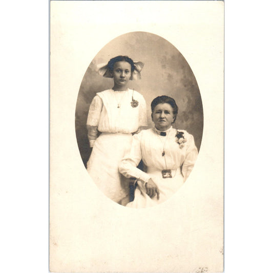Victorian Mother and Daughter in White RPPC Real Photo Postcard PB1