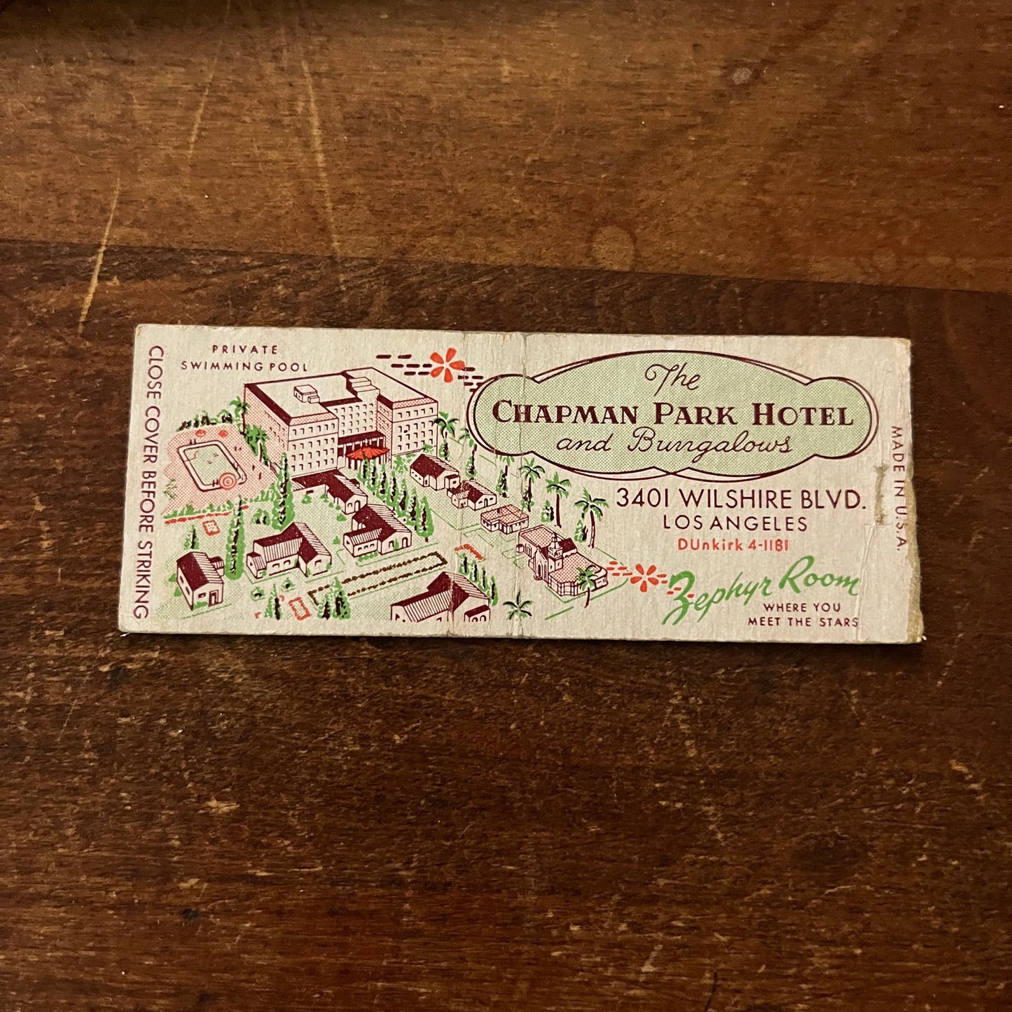 The Chapman Park Hotel & Bungalows Los Angeles CA Advertising Matchbook MM11-5