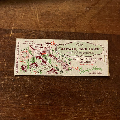 The Chapman Park Hotel & Bungalows Los Angeles CA Advertising Matchbook MM11-5