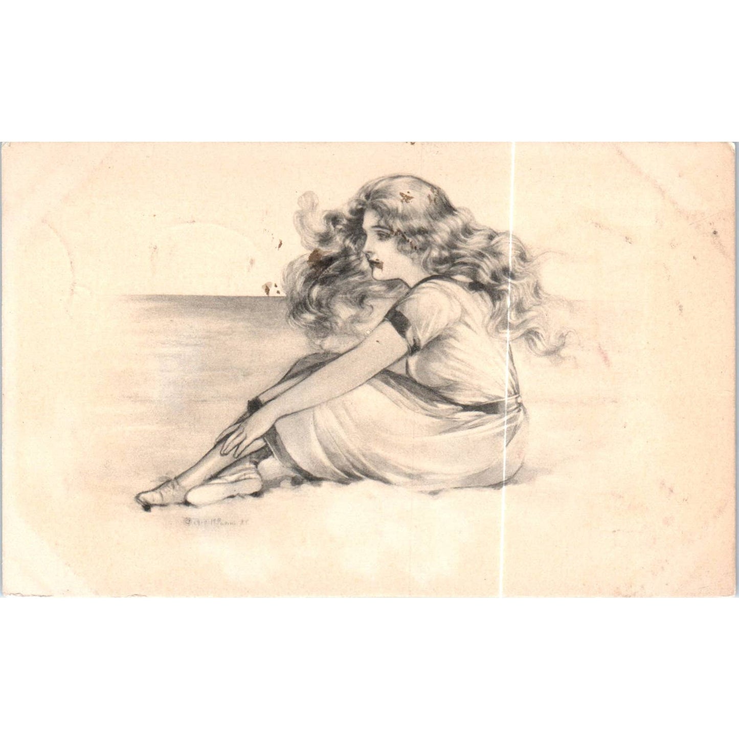 Victorian Lady Sketch 1912 Original Postcard TK1-P18