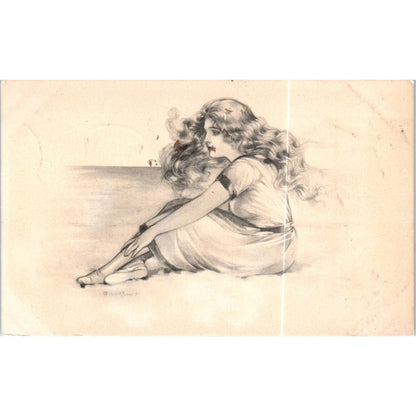 Victorian Lady Sketch 1912 Original Postcard TK1-P18