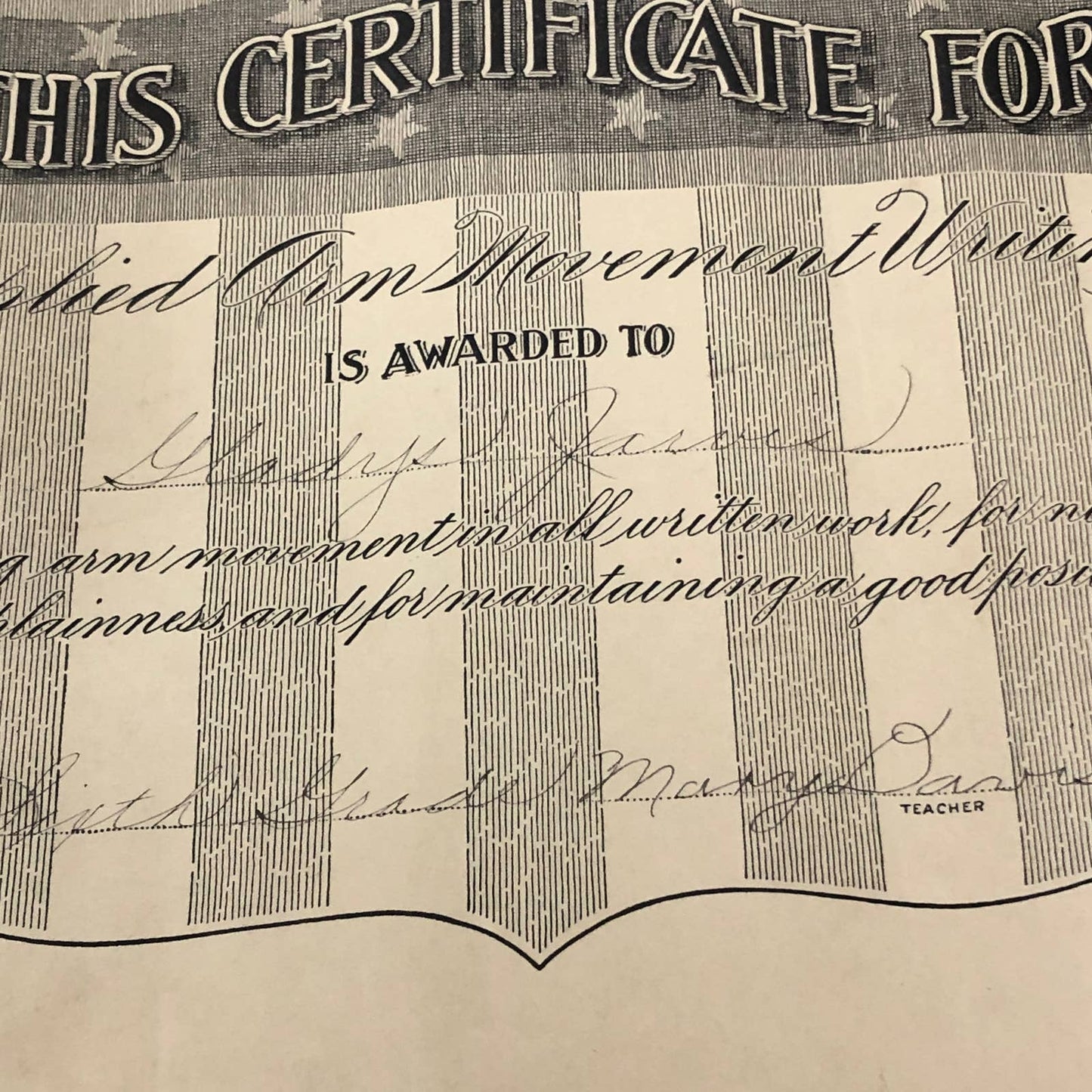 1920s Applied Arm Movement Writing Certificate Award Gladys Jarvis Chicago AC9