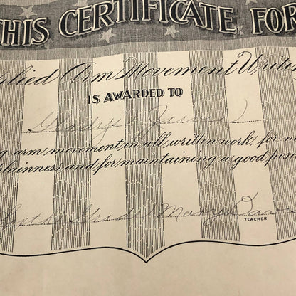 1920s Applied Arm Movement Writing Certificate Award Gladys Jarvis Chicago AC9