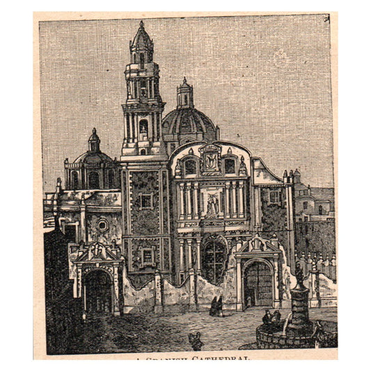 A Spanish Cathedral 3x3.5" Original Engraving 1899 AK5-M28