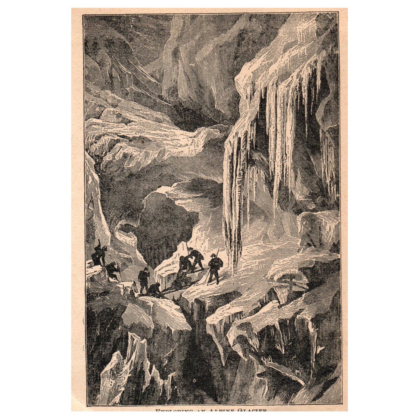 Exploring an Alpine Glacier 4x6" Original Engraving 1899 TJ8-7