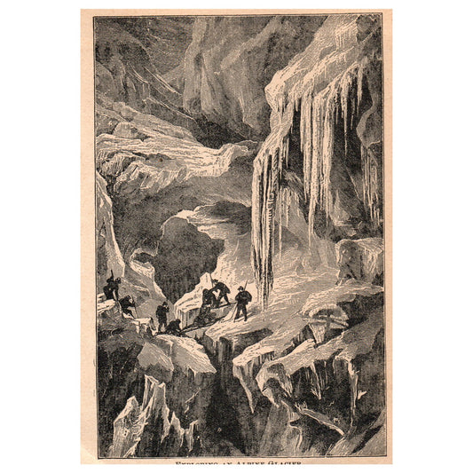 Exploring an Alpine Glacier 4x6" Original Engraving 1899 AK5-H7